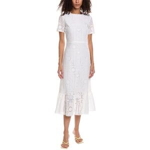 The Kooples White Eyelet Midi Dress with Ruffle Hem